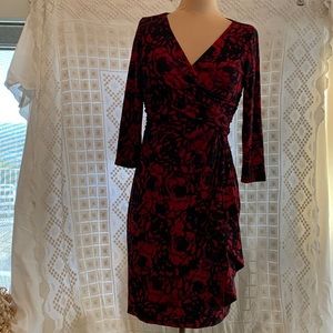 🌹❤️Chaps Red Black Floral Dress S🌹❤️
